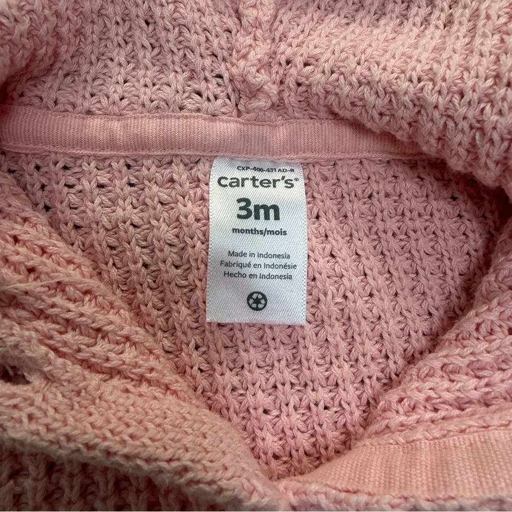 CARTERS HOODED KNIT BUTTON UP CARDIGAN PINK 3MO